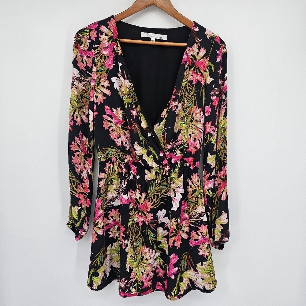 Lovers + Friends Mini Dress Floral Black Pink Feminine Bold Flowy Womens Small